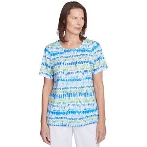 Alfred Dunner Blue and Green Patterned Short Sleeve Tee